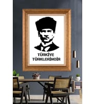 Altın Varaklı Çerçeveli Paspartulu Atatürk Tablo TR1627 (Gold)