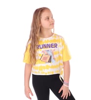 Toontoy Kız Çocuk Runner Baskılı Batikli Tişört (Koyu Sarı)