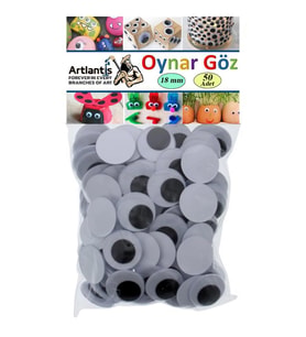 Oynar Göz Siyah 18 mm 50 li 1 Paket Oynayan Göz 18mm Hobi Tasarım Anasınıfı Kreş Etkinlik Elişi