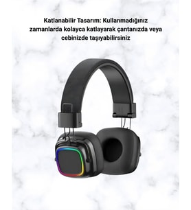 Kablosuz RGB Işıklı Katlanabilir Bluetooth Kulak Üstü Kulaklık