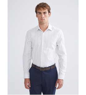 LCW BUSINESS Bej Slim Fit Uzun Kollu Çizgili Erkek Gömlek