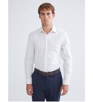 LCW BUSINESS Bej Slim Fit Uzun Kollu Çizgili Erkek Gömlek