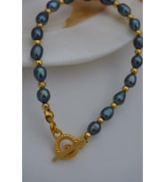 STONEAGE JEWELLERY Siyah Arpa İncili Bileklik (Altın / Dore)
