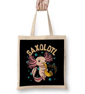 Cute & Funny Saxolotl Adorable Axolotl Playing Sax Bez Çanta Uzun Saplı