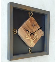 Markakanvas Doğal, Masif Eskitme Ahşap Çerçeveli,  Ceviz Ağacı Kare DUVAR , MASA Saati 30x30 cm