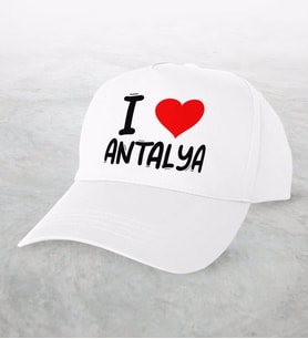BK Gift I Love Antalya Tasarımlı Beyaz Şapka - Model 1