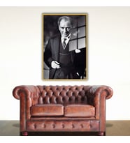 Metal Çerçeveli Temperli Cam Ofis Tablosu Klasik Atatürk (Gold)