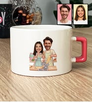 Kişiye Özel Karikatür Yemek Yapan Romantik Çift Lüks Fincan Sevgililer Günü Hediyesi