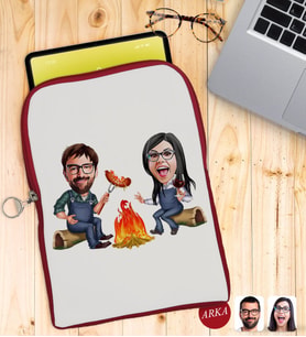 BK Gift Kişiye Özel Sevgililer Karikatürlü Taşınabilir Koruyucu Tablet Kılıfı & Organizer Çanta - Kırmızı-95
