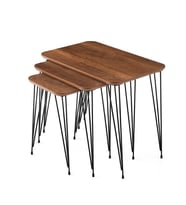 Ahşap Mdf 3 lü Zigon Sehpa Metal Ayaklı Dikdörtgen Barok Ceviz