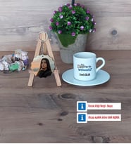 Matematik Mühendisi Türk Kahvesi Fincanı Ahşap Altlıklı ve Fotoğraflı Ahşap Anahtarlık Hediye (Model 2)