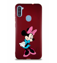 Samsung Galaxy A11 Soft Premier Kapak Minnie Mouse-F Tasarımlı Silikon Kılıf - Mürdüm (Şeffaf)