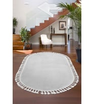 Dijidekor Peluş Halı Açık Gri Cool Saçaklı Oval Kesme Post Yolluk Kilim Salon Halısı Modelleri