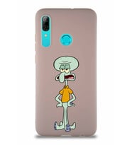 Huawei P Smart 2019 Soft Premier Kapak Squidward Dokunaç Tasarımlı Silikon Kılıf - Pudra (Şeffaf)
