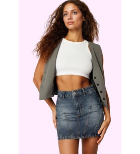 Kadın Pamuk Denim Mini Etek Yüksek Bel Soluk Efekt Günlük Kombinler İçin Dayanıklı Malzeme (Koyu Mavi)