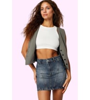 Kadın Pamuk Denim Mini Etek Yüksek Bel Soluk Efekt Günlük Kombinler İçin Dayanıklı Malzeme (Koyu Mavi)