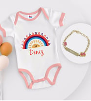 BK Kids Kişiye Özel İsimli Pembe Bebek Body Zıbın ve Kız Bebek Künyesi Hediye Seti-1