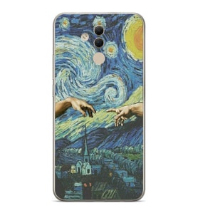 Huawei Mate 20 Lite Uyumlu Sanatsal Vintage Desenli Şeffaf Telefon Kılıfı