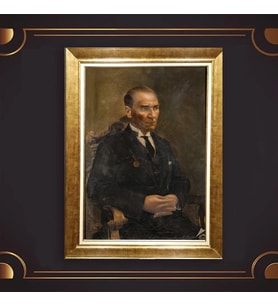 Altın Varaklı Çerçeveli Paspartulu Atatürk Tablo z4766 (Gold)