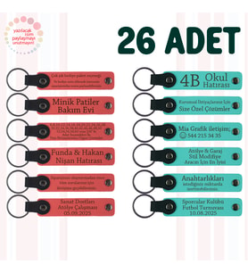Nar Çiçeği & Turkuaz, 26’lı Set, İsim Yazılabilen Deri Anahtarlık, Doğa Turu Ekibine Küçük Hediye