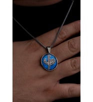 Vog - Vav Elif Yazılı Mavi Renkli Gümüş Kolye