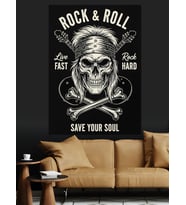 Rock Müzik Sloganlı Kafatası Dekoratif Kanvas - Mdf Ahşap Tablo