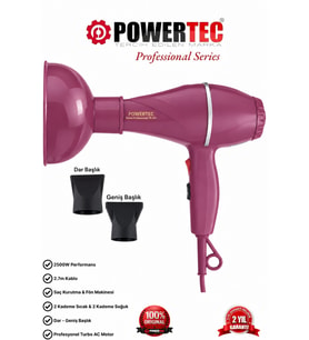 Powertec TR-501+Renkli Difüzör Hacimlendirici Başlıklı Profesyonel Saç Kurutma ve Fön Makinesi