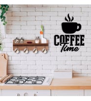 BK Home Doğal Ahşap Raflı Dekoratif Fincan Askılığı ve Kahve Zamanı Duvar Süsü-1 (Beyaz)