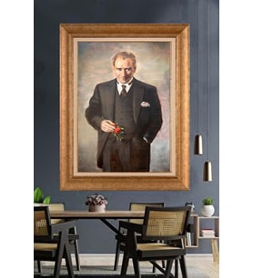 Altın Varaklı Çerçeveli Paspartulu Atatürk Tablo DC1320 (Gold)