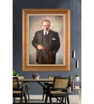 Altın Varaklı Çerçeveli Paspartulu Atatürk Tablo DC1320 (Gold)