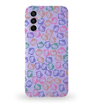 Samsung Galaxy M13 Uyumlu Lansman Kılıf Hello Kitty Tasarımlı İçi Kadife Kapak-Lila (Şeffaf)