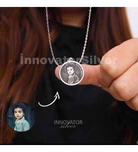 Kabartma Model Kişiye Özel Tasarım Fotograf Kazıma Kolye 925 AYAR GÜMÜŞ