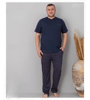 Pijamoni Erkek Battal Düğme Yaka Penye Kısa Kol  Pijama Takımı 6730/6 - 1 Adet (Lacivert)