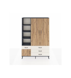 Arges Dolap 5 Raflı 4 Çekmeceli Tek Askılı 132x30x195 Antrasit-Çam/Aytaşı