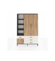 Arges Dolap 5 Raflı 4 Çekmeceli Tek Askılı 132x30x195 Antrasit-Çam/Aytaşı