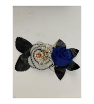 18X12 CM TAŞLI İNCİLİ DERİ YAPRAKLI ÇİÇEKLİ APLİKE YAMA ARMA AKSESUAR