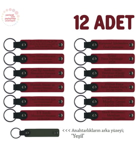 Departman Etkinliğinde Dağıtılacak, 12'li Set, Kişiye Özgü Logolu Deri Anahtarlık, Kırmızı & Yeşil