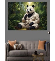 Ormanda Oturan Bilge Panda Karakteri Dekoratif Kanvas - Mdf Ahşap Tablo