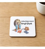 Kişiye Özel Fizik Öğretmeni Baskılı 9x9 cm Kare MDF Bardak Altlığı - Öğretmene Hediye Ahşap