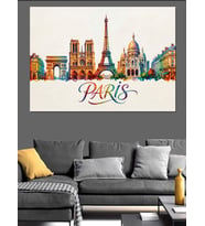 Paris Yazılı Modern Şehir Kolajı Dekoratif Kanvas - Mdf Ahşap Tablo