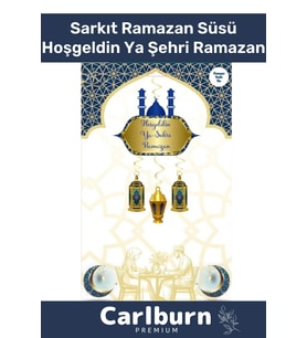 Osmanlı Motifli Manevi 4 Parça Motifli Sarkıt Ramazan Süsü Lacivert Hoşgeldin Ya Şehri Ramazan