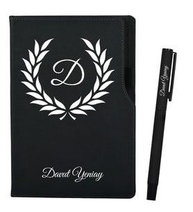 Kişiye Özel Doğum Günü Hediyesi Siyah Defter ve Roller Kalem Hediye Seti