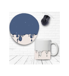 Mavi Tasarımlı Kupa Bardak ve Bilek Destekli Mouse Pad Seti