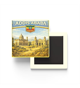 Retro Etiyopya Addis Ababa Şehri Temalı Vintage Buzdolap Magneti – 9x9 cm