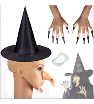 Halloween Cadı Burnu, Şapka, Tırnak, Çene ve Diş Seti (STD)
