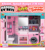 Ayna, Tuvalet ve Çamaşır Makinesi Banyo Seti - Modern Banyo Seti - Banyo Oyuncak Seti - Klozet, Tuva