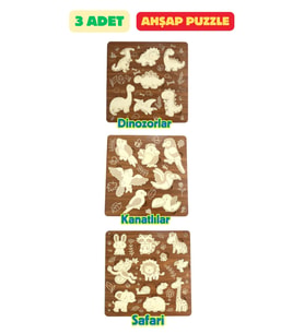 Çocuk Puzzle (Yapboz) Birinci Sınıf Ahşap 3 Parça Eğitici Öğretici Eğlenceli Set