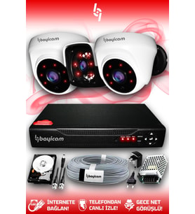 BAYICAM 3 Kameralı Panda 2 İç Kamera Set 500 GB HDD Full HD Gece Görüşlü Güvenlik Kamerası Sistemi