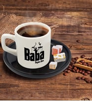 BK Gift Kişiye Özel Siyah Sunum Tabaklı Baba Godfather Tasarımlı Türk Kahvesi Fincanı Model 5