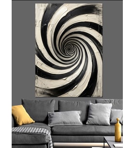 Siyah Beyaz Spiral Optik İllüzyon Dekoratif Kanvas - Mdf Ahşap Tablo